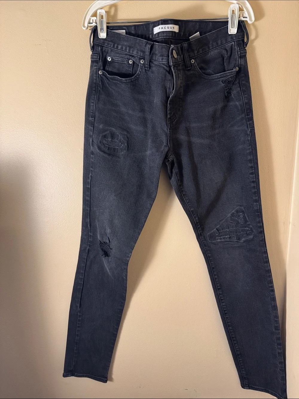 PacSun Men's Washed Black Skinny Jeans with Subtle Distress
